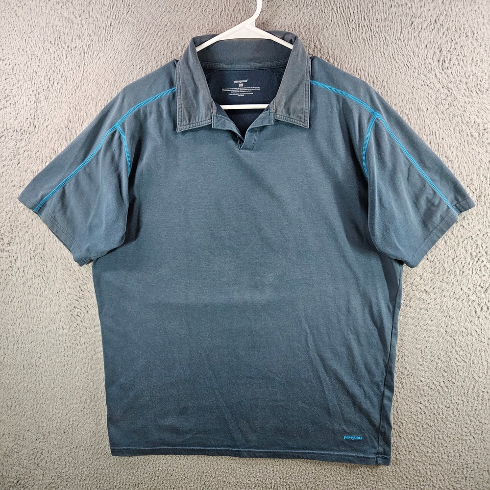 Patagonia Mens Organic Cotton Blend Polo Shirt Blue Contrast Stitching‎ Large
